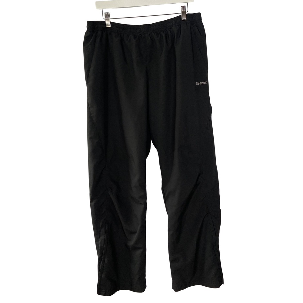Reebok Mens XL‎ Black Mesh Lined Track Pants Athletic Warm Up Ankle Zip XL